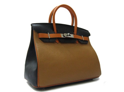 Replica Hermes Birkin 30CM Togo Leather Bag Light Coffee/Black/Orange 6088 On Sale - Click Image to Close